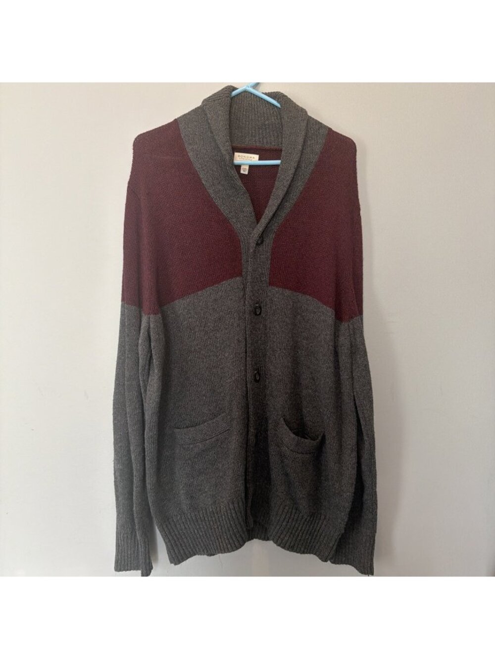 Mens Sonoma shawl collar sweater size 2XL Burgundy And Grey